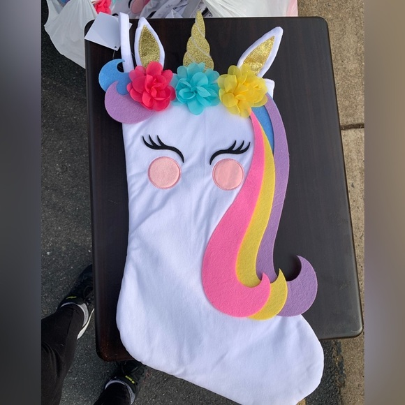 Other - NWT CUTE Unicorn Holiday Themed Christmas Stocking Girls Gift Home Decor White
